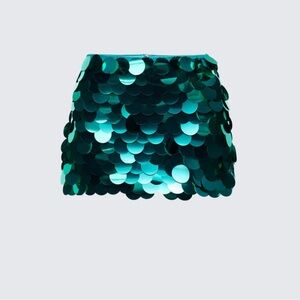 Teal Sequin Mini Skirt - Shimmer Party Skirt